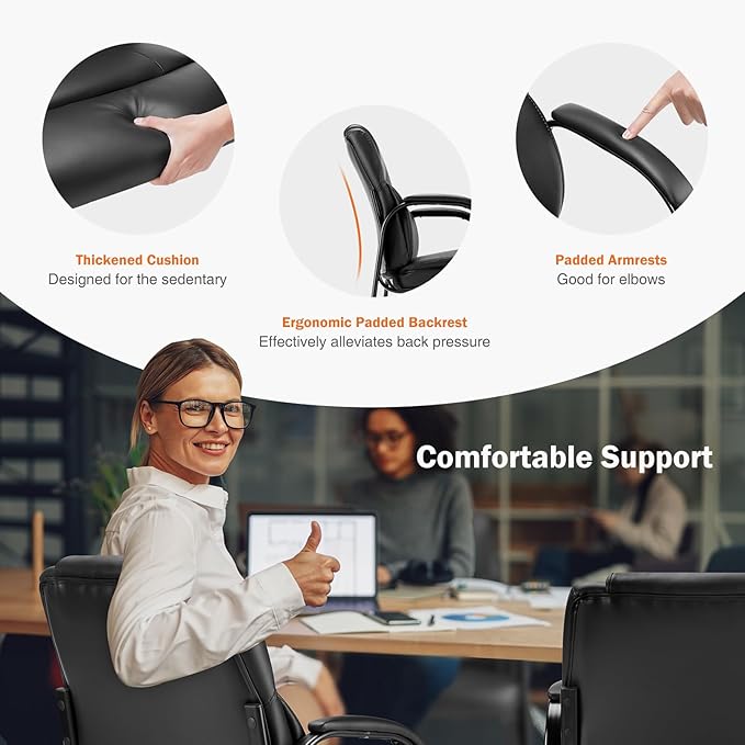 Sweetcrispy Waiting Room Guest Chair Set of 8, Leather Stationary Office Reception Chairs No Wheel, Comfy Padded Arms and Seld Base, for Conference Room Lobby Home Desk Bedroom Elderly, Black