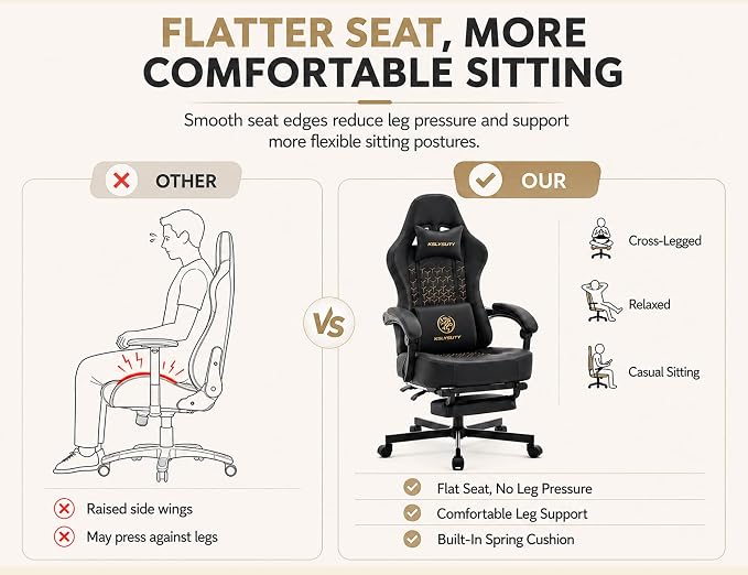 Office Desk Computer Gaming Chair for Adults, Ergonomic High Back Gamer Chair with Massage and Pocket Spring Cushion, Swivel Comfy Video Game Chairs with Footrest and Lumbar Support (Pro Black)