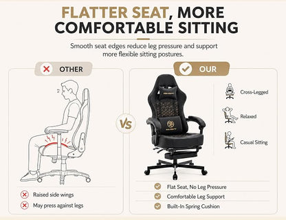 Office Desk Computer Gaming Chair for Adults, Ergonomic High Back Gamer Chair with Massage and Pocket Spring Cushion, Swivel Comfy Video Game Chairs with Footrest and Lumbar Support (Pro Black)