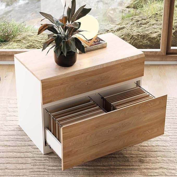 ModernMate 2 Drawer Lateral File Cabinet, 31W*23H Wood Filing Cabinet with Anti-tilt Mechanism, Home Office Storage Filing for Letter, A4 & Legal Size, Light Walnut