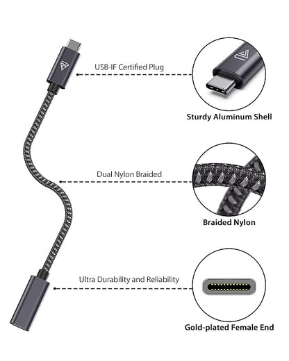 Faracent USB Type C Extension Cable (1.5ft/0.5M), USB 3.1(10gbps) Male to Female Extender Braided Data Cord Compatible with MacBook M2 Air Pro, iPad Pro 2021, Surface Samsung S22 Grey- 2 Packs