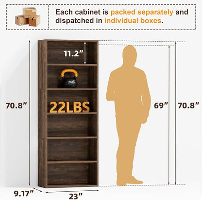 Furniwell 71" Tall Bookcase Bookshelves, 6 Tier Floor Standing Bookcases Open Frame, Modern Display Storage Organizer for Home Office, Living Room, Bedroom, Study Room (Brown, 1 Pcs)