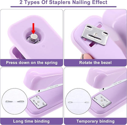17 in 1 Purple Desk Organizers and Accessories Set, 3 Office Desk Supplies Storage Organization, 4 Pens, Stapler, Staples & Remover, Tape & Dispenser, Scissors, Ruler, Clips, Hole Punch Back to School
