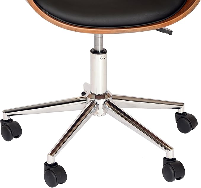 Armen Living Julian Office Chair in Black Faux Leather and Chrome Finish