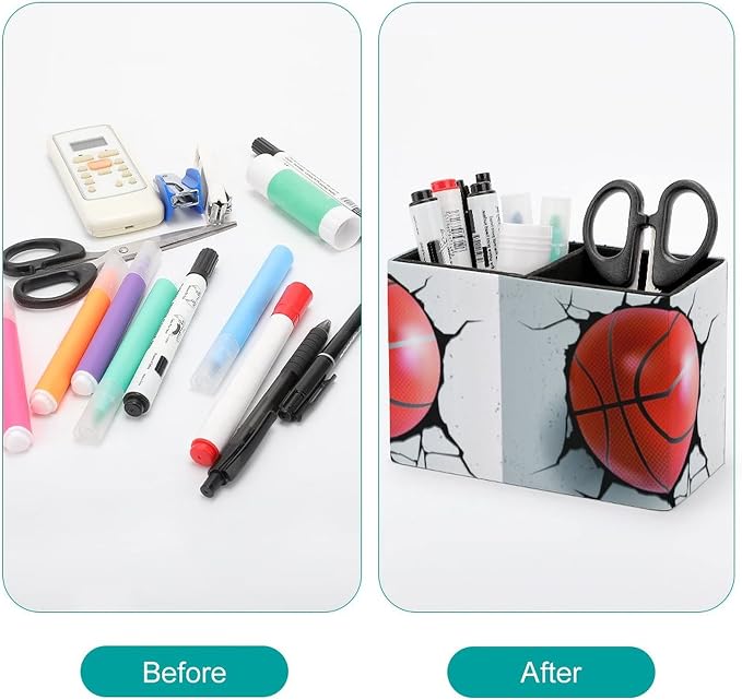 Niapessel Pencil Holder for Desk, Basketball Ball Pen Holder Storage Desktop Pen Organizer Desk Pencil Organizer Makeup Brush Holder for Office School College Leather
