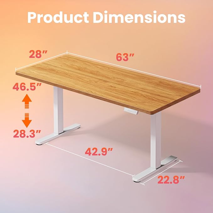 HUANUO Electric Standing Desk, 63" x 28" Height Adjustable Desk, 4 Memory Height Settings, Sit to Stand Up Desk for Home Office, with Headphone Hook, Cable Manager, Light Vintage Brown