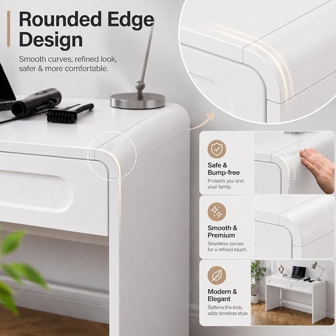 Writing Desk with 2 Drawers, Home Office Computer Desk for Small Spaces | White Study Desk for Bedroom, Compact Workstation Table, Vanity Desk for Apartment and Dorm Room