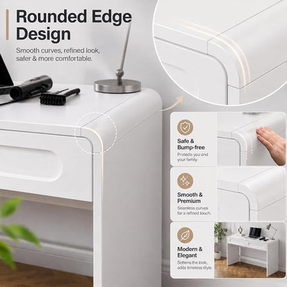 Writing Desk with 2 Drawers, Home Office Computer Desk for Small Spaces | White Study Desk for Bedroom, Compact Workstation Table, Vanity Desk for Apartment and Dorm Room