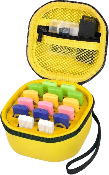 Comecase 16 Slots USB Flash Drive Case, Hard Shell Organizer for Thumb Drives & Jump Drives with Carabiner, Portable USB Case with Removable Pre-Cut Sponge & SD Card Mesh Pocket (Yellow, Medium)