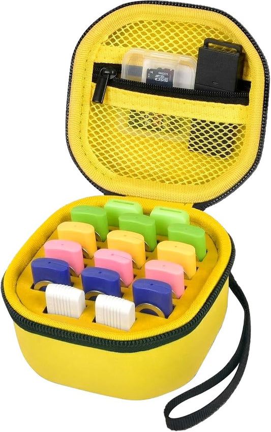 Comecase 16 Slots USB Flash Drive Case, Hard Shell Organizer for Thumb Drives & Jump Drives with Carabiner, Portable USB Case with Removable Pre-Cut Sponge & SD Card Mesh Pocket (Yellow, Medium)