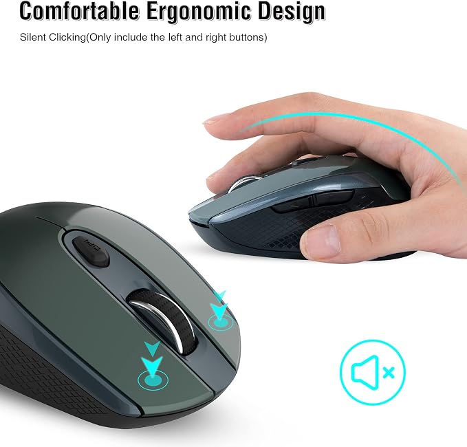 Wireless 2.4G Silent Cordless Mouse - 6 Buttons, 3 DPI Levels for Laptop, Desktop, MacBook, PC