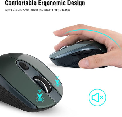 Wireless 2.4G Silent Cordless Mouse - 6 Buttons, 3 DPI Levels for Laptop, Desktop, MacBook, PC