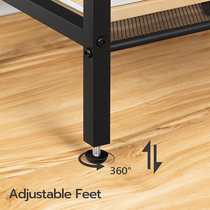 HOOBRO Tall Side Table, Industrial End Telephone Table with Adjustable Mesh Shelves, Small Tall Nightstand for Living Room, Bedroom, Entryway, Office, Black BB03DH01