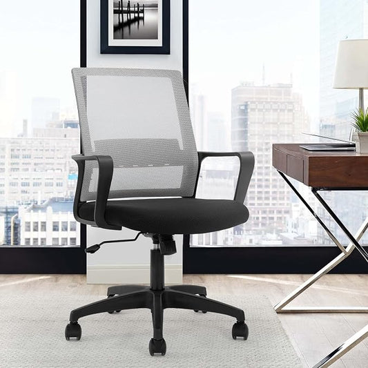 Office Chair Ergonomic Desk Task Chair Mesh Computer Chair Mid-Back Mesh Home Office Swivel Chair Modern Executive Chair with Wheels Armrests Lumbar Support (Grey)