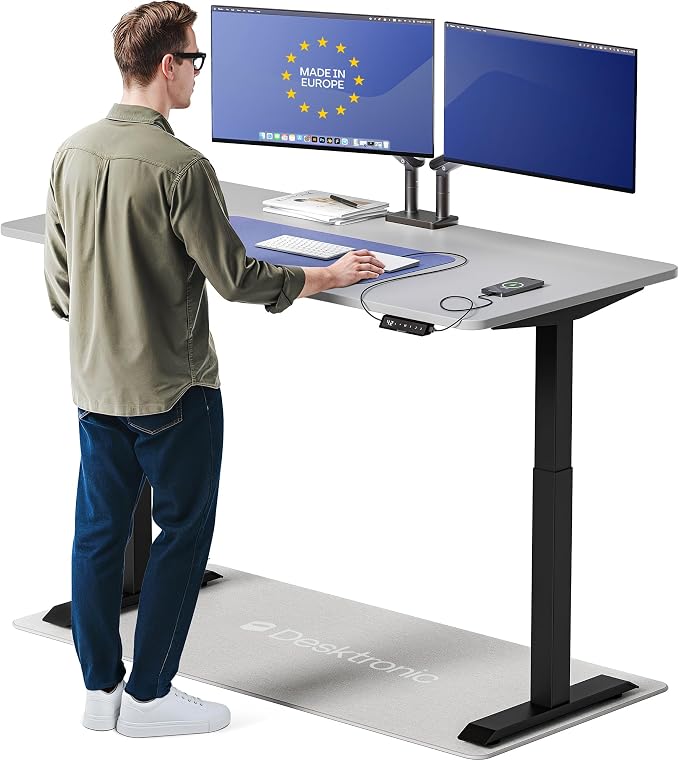 Desktronic HomeOne Standing Desk 60x30 — Ergonomic Sit Stand Home Office Desk, Made in Europe, Electric Dual Motor Height Adjustable, USB & USB-C Charging, Wobble-Free, Touchscreen, 3 Memory Presets
