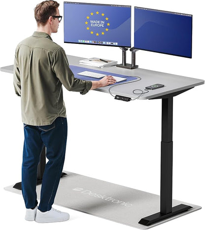 Desktronic HomeOne Standing Desk 60x30 — Ergonomic Sit Stand Home Office Desk, Made in Europe, Electric Dual Motor Height Adjustable, USB & USB-C Charging, Wobble-Free, Touchscreen, 3 Memory Presets
