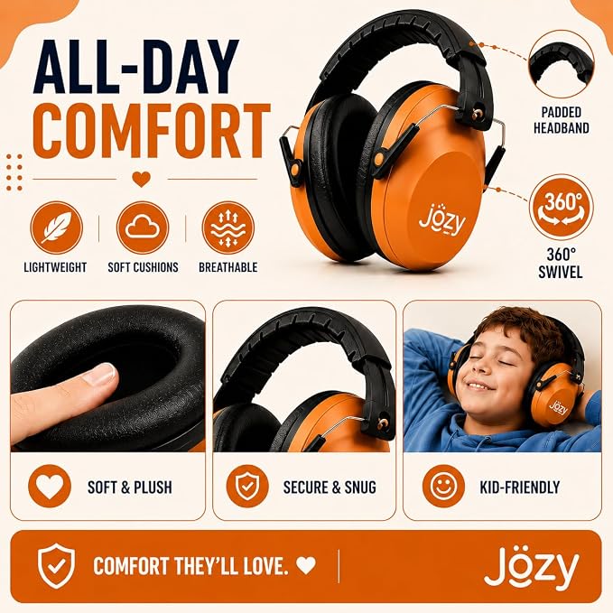 Jozy Noise Canceling Headphones for Kids, SNR 26dB Ear Protection for Autism, Sound Proof Sensory Muffs for Hearing, Concerts