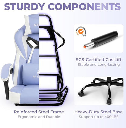 N-GEN GAMING Video Gaming Chair Big and Tall Office Computer Desk Chairs with Ergonomic Lumbar Support High Back Recliner and Footrest for Adults (Purple)