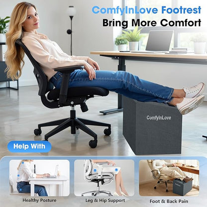 Foot Rest for Under Desk at Work - Non-Slip Foot Stool with 3 Adjustable Heights, Ergonomic Under Desk Footrest with Washable Cover for Leg Elevation, Desk, Home, Office, Car (Dark Grey)