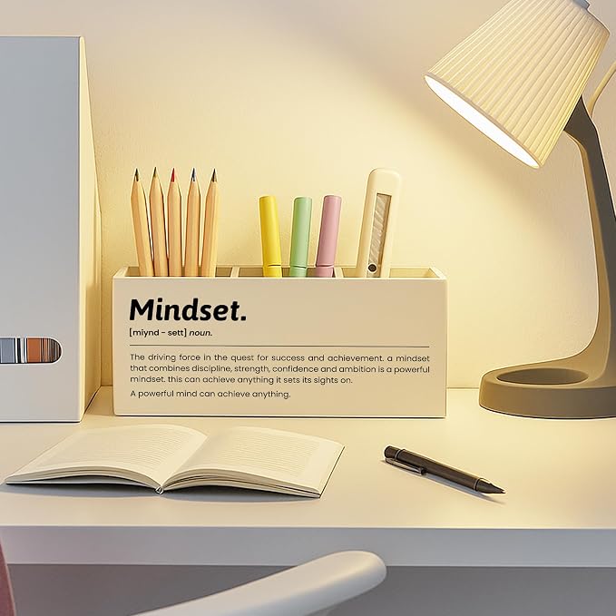 Inspirational Mindset Pen Pencil Holder for Desk, Motivational Gifts for Women Men Coworkers, Office Cubicle Desk Accessories