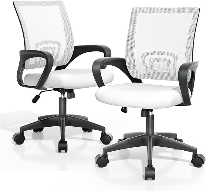 Magshion Ergonomic Office Chair Pack of 2, Mid-Back Mesh Desk Chair, Adjustable Swivel Computer Chair with Lumbar Support & Breathable Backrest for Gaming, Work, Study, 300 Lbs Capacity, White