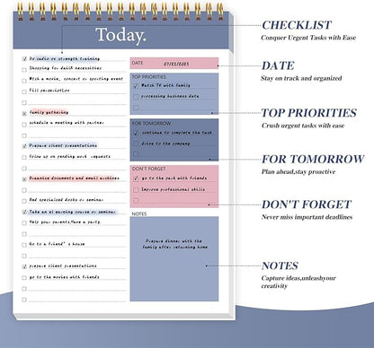 GOLDPEI To Do List Notepad - Daily Planner Notepad Undated 52 Sheets Tear Off, 6.5" x 9.8" Checklist Productivity Organizer with Hourly Schedule for Tasks