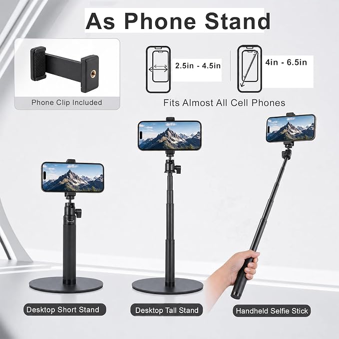 Webcam Stand for Desk, 28" Telescopic Tripod with Phone Holder, Desktop Webcam Mount Compatible with Logitech Webcam C922 C930e C920S C920 C615 C960 C920x BRIO 4K NexiGo N60, 1/4'' Thread