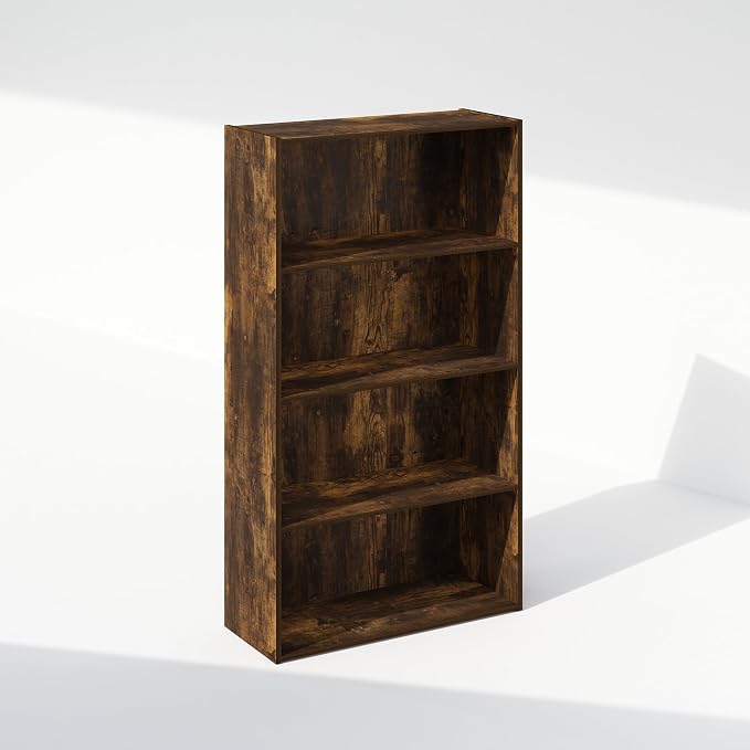 Furinno Simple Book Shelf, 4-Tier Bookshelf, Bookcase with Open Shelf, 9.4 x 23.6 x 41.7, for Living Room, Bedroom, Home Office, Amber Pine