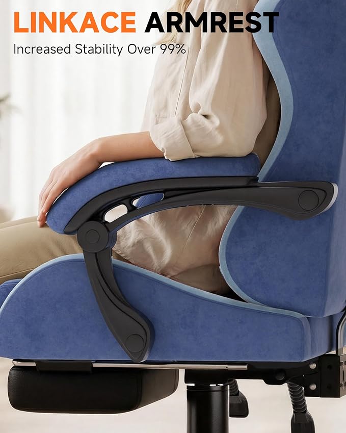 GTPLAYER Gaming Chair with Footrest, Computer Gaming Chair for Adults, Height Adjustable Gamer Chair with 90-155° Recline & Removable Headrest Lumbar Support,Performance Fabric Blue