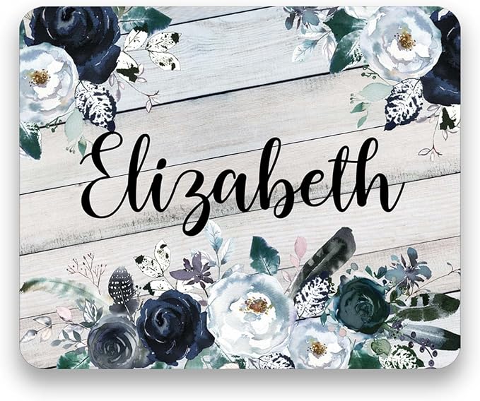 Personalized Floral Mouse Pad, Navy and White Rustic Mouse pad