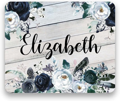 Personalized Floral Mouse Pad, Navy and White Rustic Mouse pad