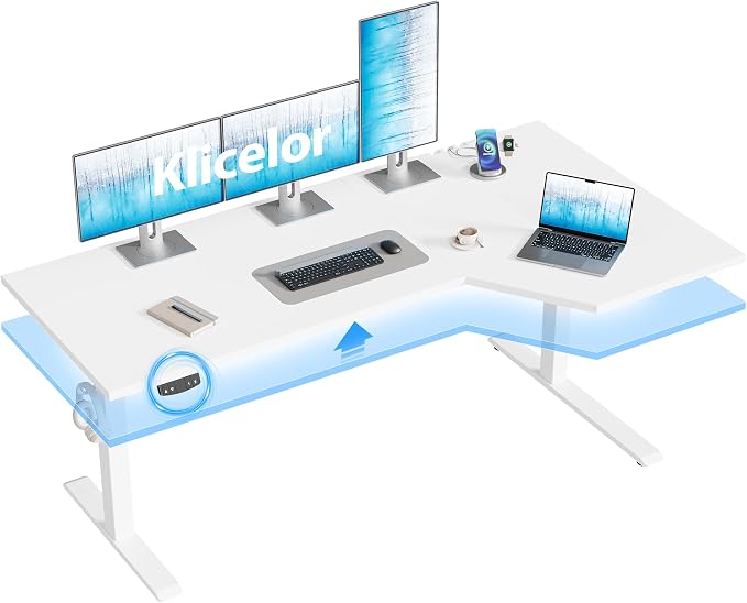 Klicelor L Shaped Standing Desk 59 x 35.4 Inch, Electric Height Adjustable Corner Desk for Home Office Workstation, Ergonomic Sit Stand Computer Table with Memory Controller, White