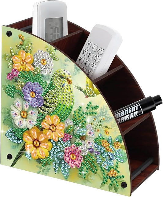 Diamond Painting Kits Organizer Box, Diamond Art Green Parrot DIY Special Shape Crystal Rhinestones Partial Mosaic Handmade Making Kit Organizer Box, Home Dining Living Room Tabletop Decoration