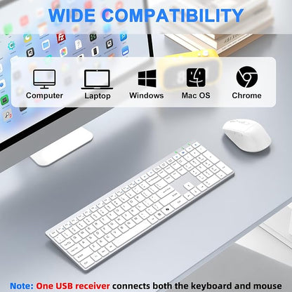 Wireless Keyboard and Mouse Combo, Full Size Silent Ultra Thin Keyboard with Magnetic Wrist Rest, Optical Mouse, 2.4G Lag-Free Cordless Mice Keyboard Set for Computer, Mac, Laptop, PC, Windows