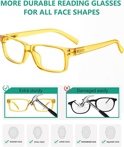 Eyekepper Vintage Reading Glasses for Men - 3 Pairs Black and 2 Pairs Yellow - Spring Hinges Classic Readers +2.25