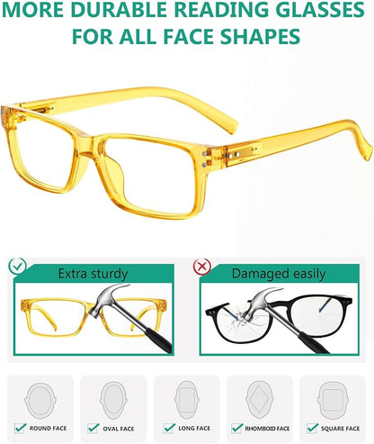 Eyekepper Vintage Reading Glasses for Men - 3 Pairs Black and 2 Pairs Yellow - Spring Hinges Classic Readers +1.75