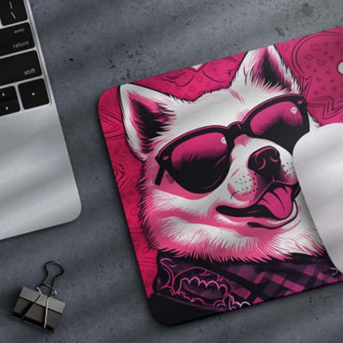 Pink Mousepad Glamour Dog Akita Mouse Pad for Home Office Gaming Working Desk Computer Desktop Accessories Non-Slip Rubber Mousepad for Dog Lovers