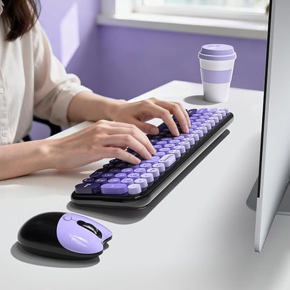 Wireless Keyboard and Mouse Combo, Meidosa 2.4GHz Colorful Full-Size Retro Typewriter Keyboard with Cat Shape 3 Level Adjustable Optical Mouse for PC/Desktop/Laptop/Windows (Black Purple)