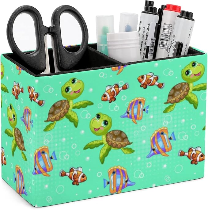 Niapessel Pencil Holder for Desk, Tropical Fish And Turtle Pen Holder Storage Desktop Pen Organizer Desk Pencil Organizer Makeup Brush Holder for Office School College Leather