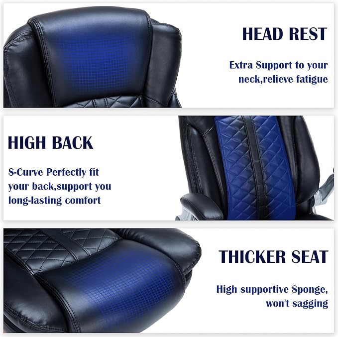 400lbs Executive Office Chair with Flip-Up Armrests, Big and Tall Computer Chair for Heavy People, Heavy Duty Ergonomic Comfy Chair, Breathable PU Leather (Black)