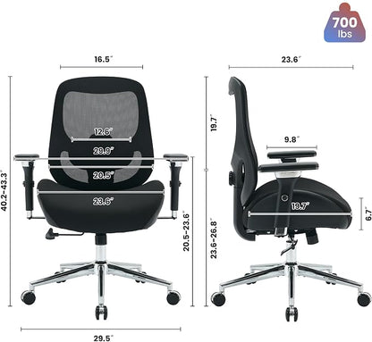 BOSMILLER 700lbs Big and Tall Office Chair with Wide Thick Seat Cushion for Sitting All Day,Ergonomic Mesh Desk Chair with Adjustable Lumbar Support for Heavy People,4D Armrests