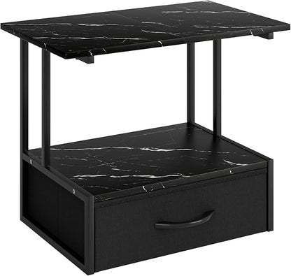 Masupu Printer Stand for Desk, Printer Table with Fabric Storage Drawer, 2 Tier Desktop Shelf, Multi-Purpose Desk Organizer for Home Office, 3D Printer, Fax Machine, Scanner, Marble Black