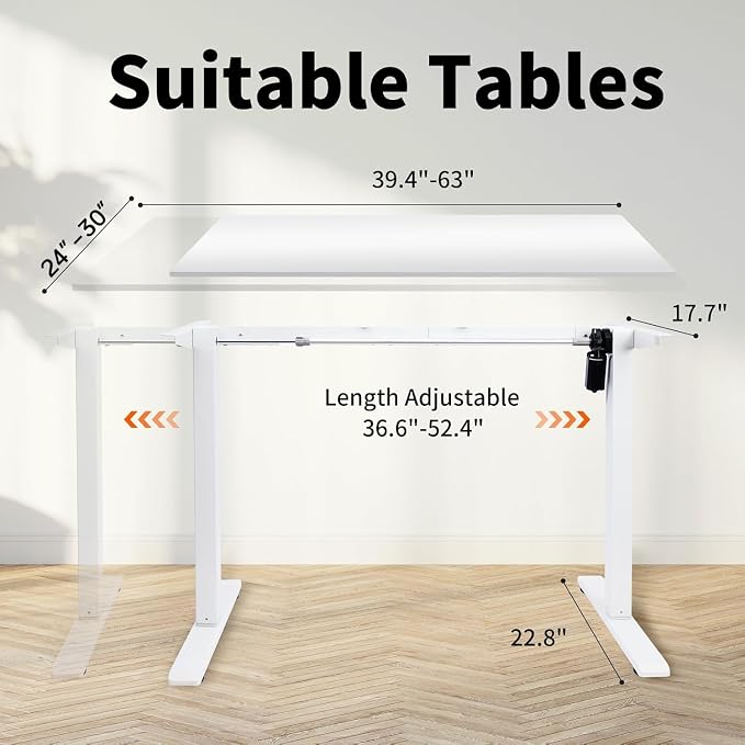 CROWNFURN Electric Standing Desk Frame, Height Adjustable Desk Legs Up to 47.2",with Memory Controller,Ergonomic Stand Up Base Workstation for Home Office, White Frame Only