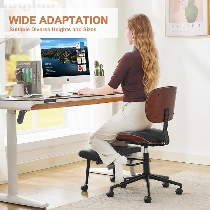 Criss Cross Legged Meditaion Chair,Exquisite Home Office Furniture,Ergonomic Kneeling with Lumbar Support and Adjustable Height Stool,for ADHD Adults,Teddy Fabric (Black