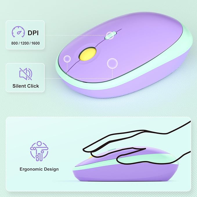 MOFII Wireless Keyboard and Mouse Combo, Full-Size Retro Typewriter-Style Wireless Keyboard with Optical Mouse for Computer/Laptop/Windows/Mac (Mint Colorful)