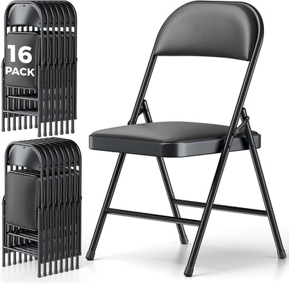 16 Pack Folding Chairs, PU Leather Folding Dining Chairs with Padded Cushion Seat & Back, Indoor Outdoor Folding Chair Set for Home Office, Parties, Events, Wedding, Extra Guest Seating