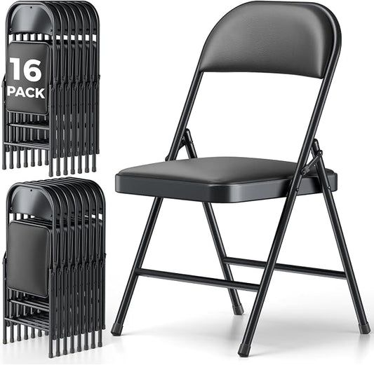 16 Pack Folding Chairs, PU Leather Folding Dining Chairs with Padded Cushion Seat & Back, Indoor Outdoor Folding Chair Set for Home Office, Parties, Events, Wedding, Extra Guest Seating