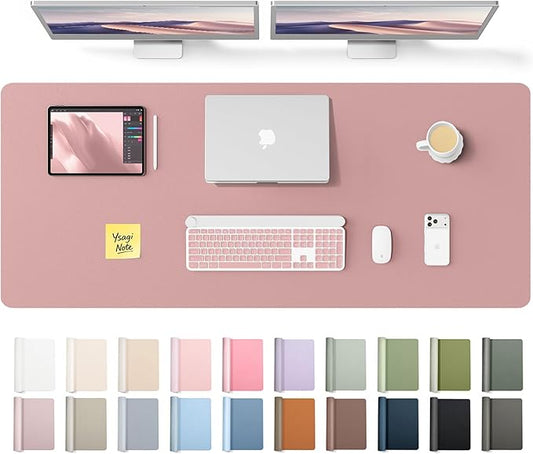 YSAGi Leather Desk Pad Protector, Office Desk Mat, Large Mouse Pad, Non-Slip PU Leather Desk Blotter, Laptop Desk Pad, Waterproof Desk Writing Pad for Office and Home (Pale Mauve,55" x 17.2")