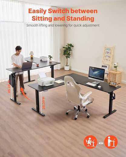 VEVOR L Shaped Standing Desk 71 x 71 inch, 3 Memory Height Adjustable, Electric Corner Standing Desk with Dual Motor, 2 Hooks & Cable Hole, Heavy Duty Carbon Steel Sit Stand Computer Workstation Table