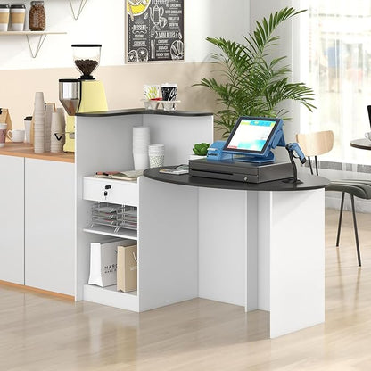 Tangkula Reception Desk, Front Counter Desk with Lockable Drawers, L Shaped Retail Counter with Oval Desktop, Checkout Computer Workstation for Salon Lobby Home Office